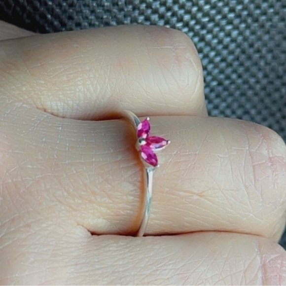 Sterling Silver Ruby CZ Dainty Flower Ring - Picture 7 of 10